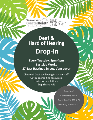 flyer about deaf and hoh drop in in Vancouver