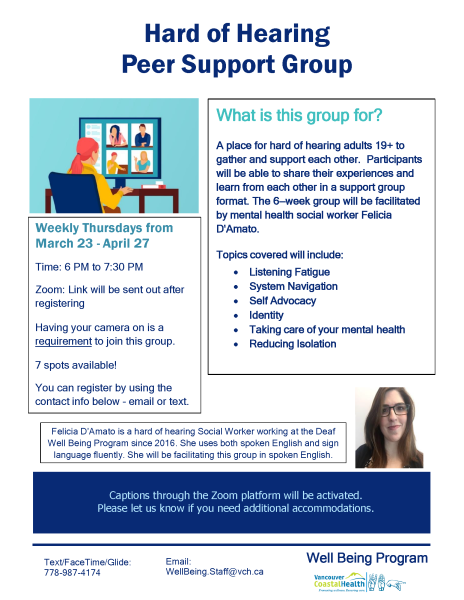 Flyer of Hard of Hearing Peer Support Group