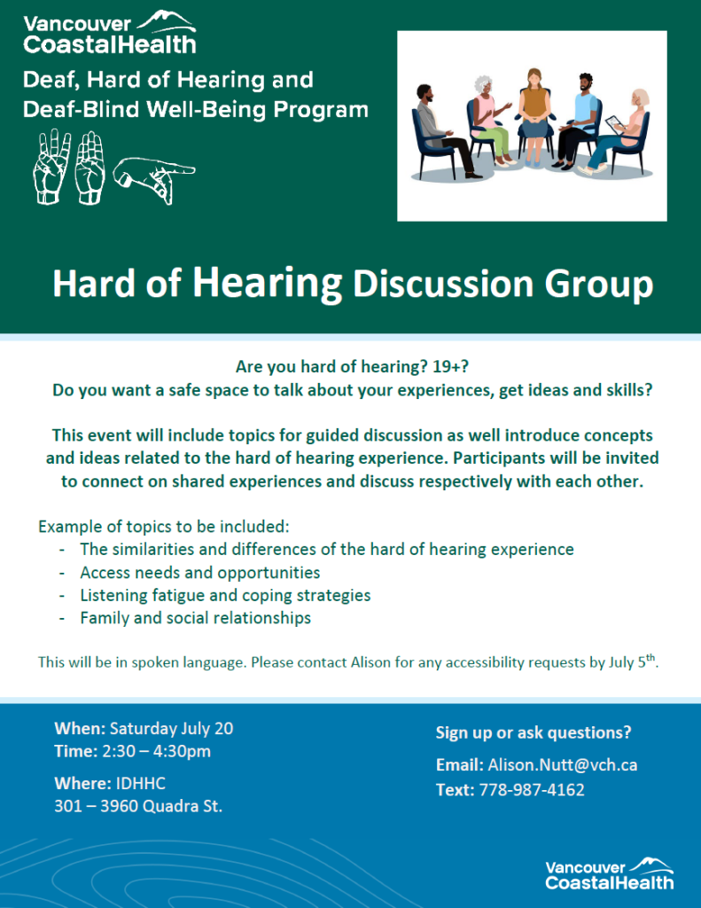 flyer about hard of hearing group in Victoria