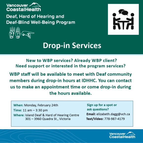 flyer about drop in services in Victoria