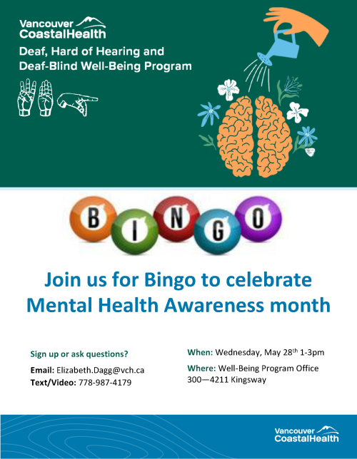 flyer about mental health bingo at WBP