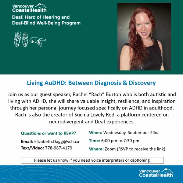 flyer about Living AuDHD webinar on Sept 24.